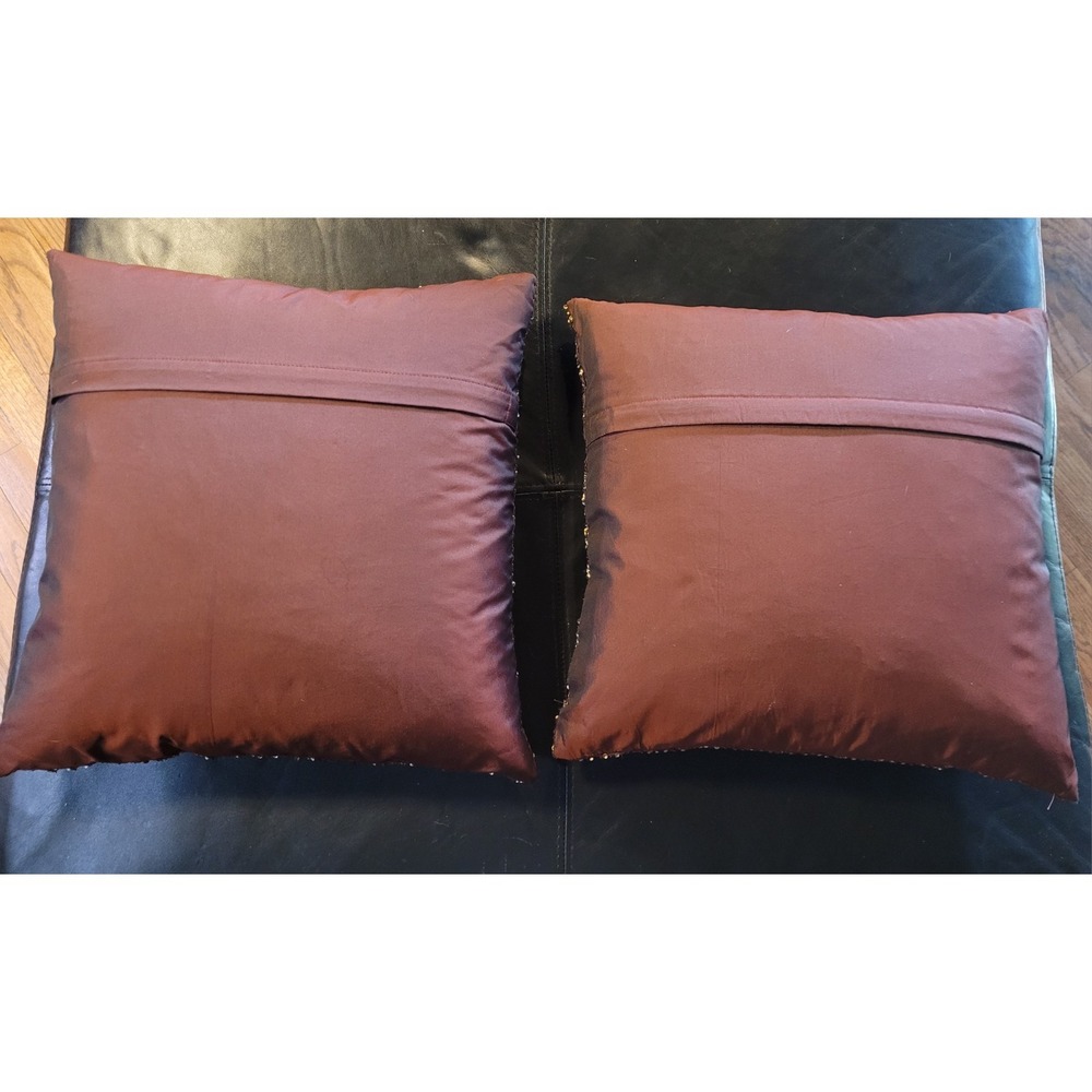 Set of 2 Z Gallerie DUCK & DOWN Beaded Textured Bohemian Square Pillow 16x16 - Picture 4 of 7